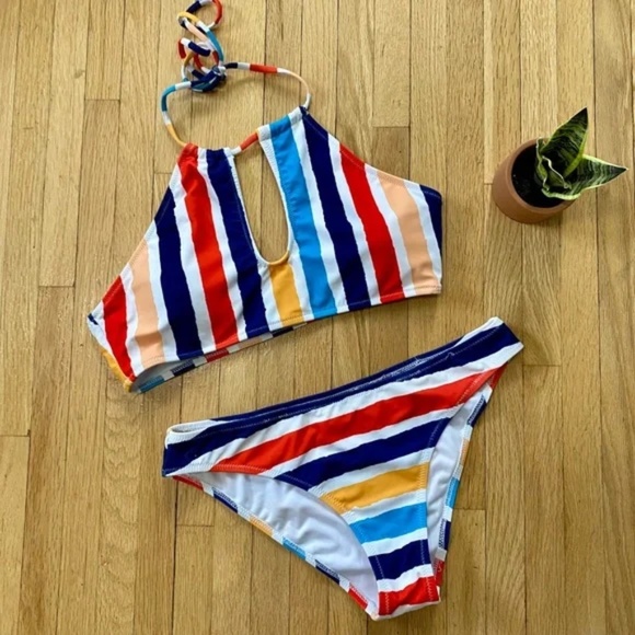 CUPSHE Candy Rainbow Halter Bikini Set Size M - Picture 1 of 12